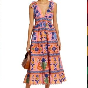 FARM Rio Seashell Tapestry Floral-print Cotton Midi Dress​​